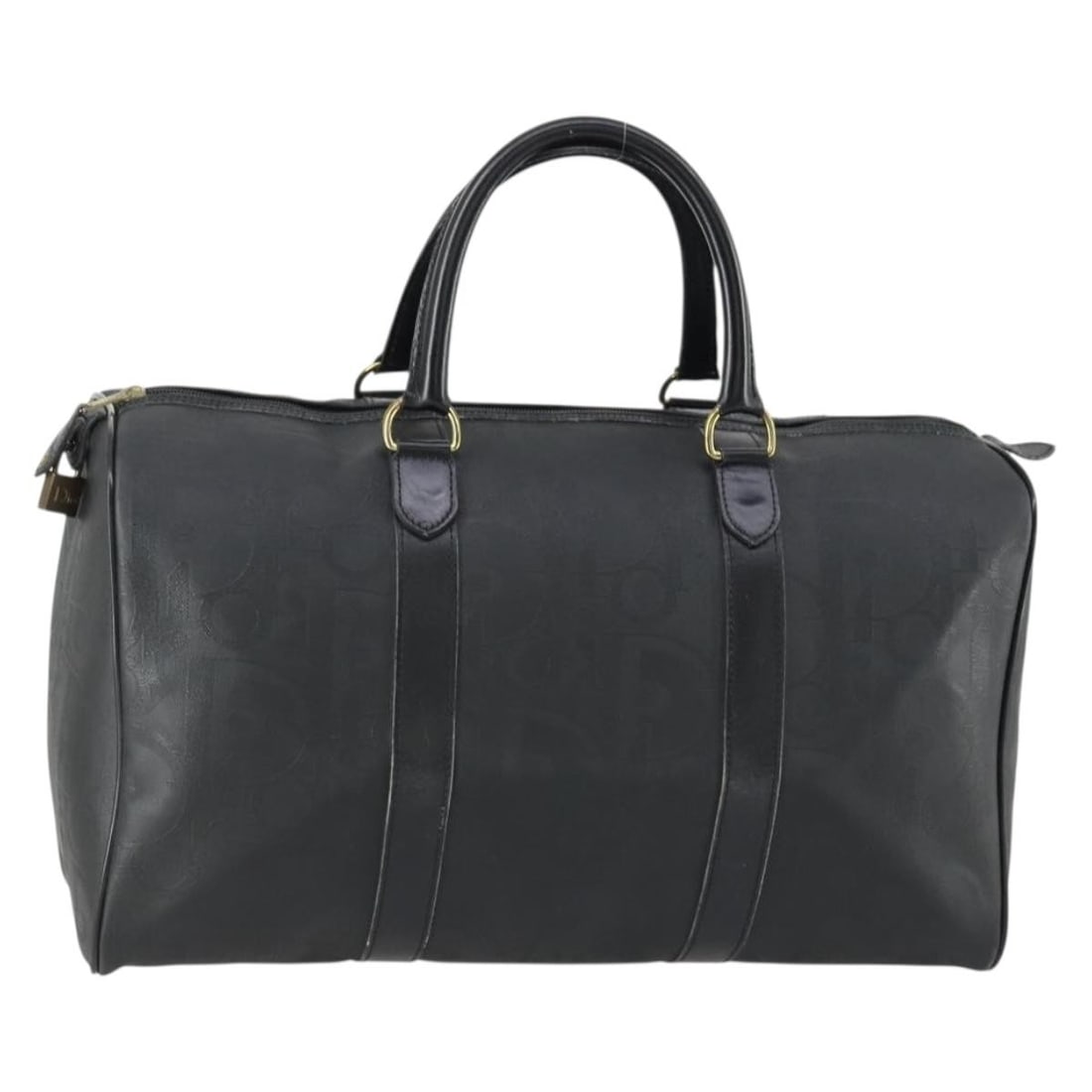 Christian Dior Trotter Black PVC Boston Bag with Gold Accents: Christian Dior Trotter Black PVC Boston Bag with Gold Accents This Christian Dior Trotter Canvas Boston Bag features a black and gold color scheme, crafted from PVC leather and Trotter canvas. The bag