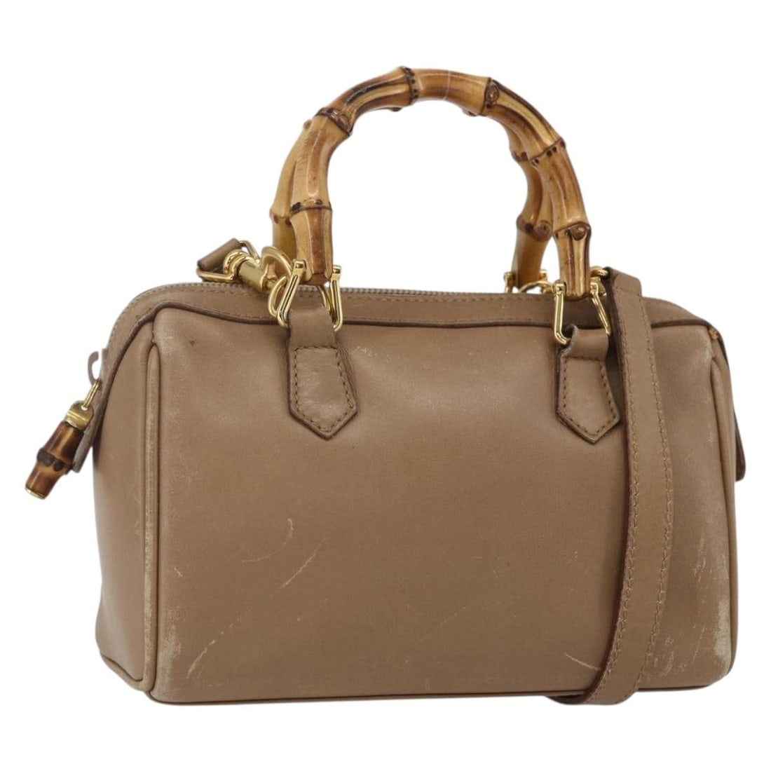GUCCI Bamboo Mini Boston Bag Leather Beige Gold 007 3444 0232 Authentic (1 of 18)