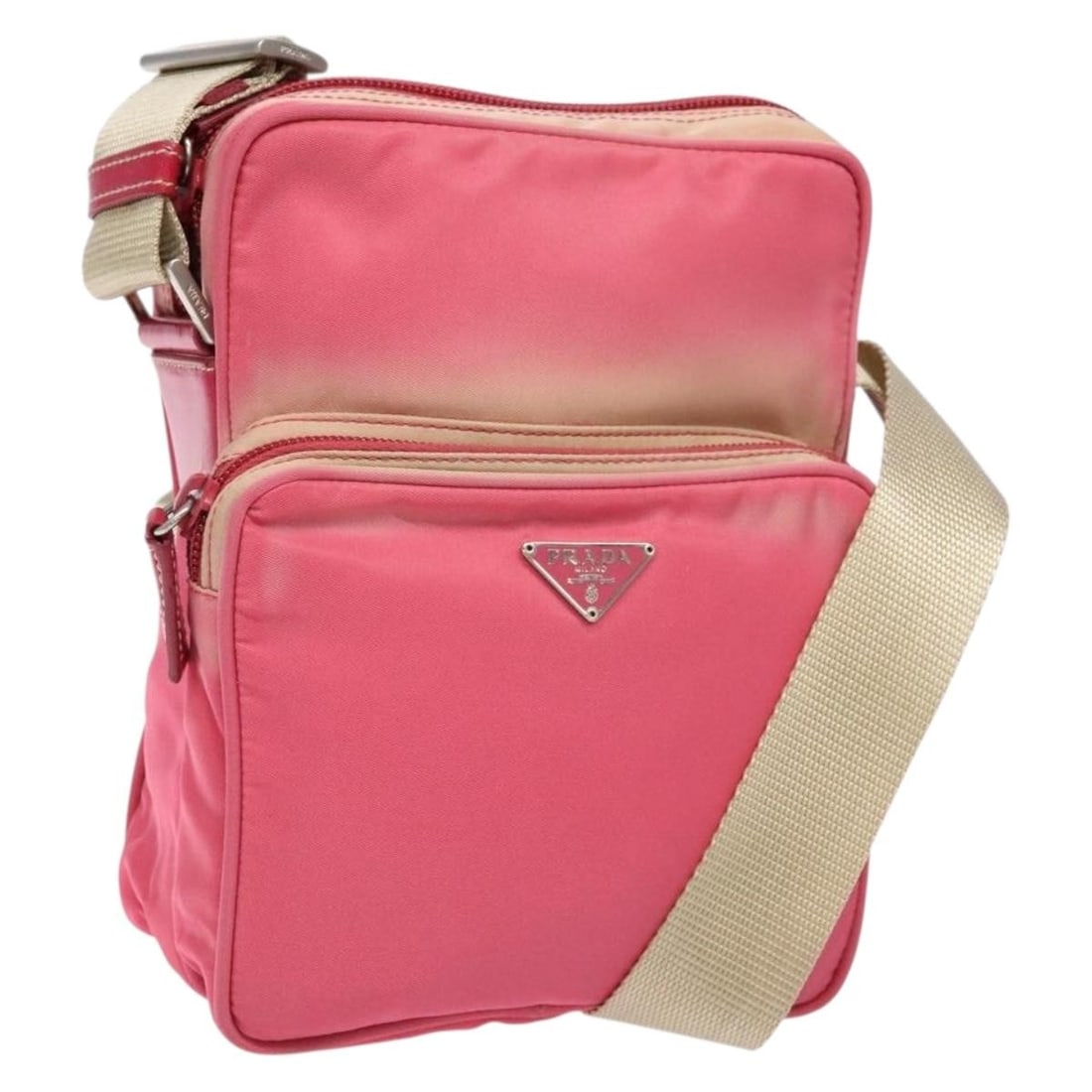 PRADA Pink Silver Nylon Shoulder Bag Authentic 138846 (1 of 18)