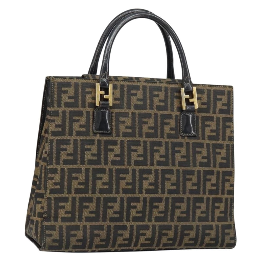 FENDI Zucca Canvas Black Brown Hand Bag Italy Auth 154305 (1 of 18)