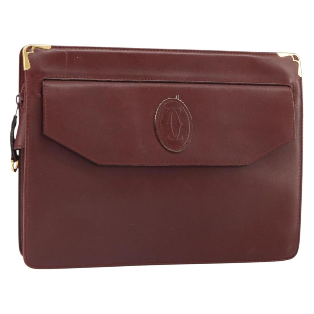 Cartier Bordeaux Leather Clutch Purse Gold Tone Accent Spain (1 of 18)