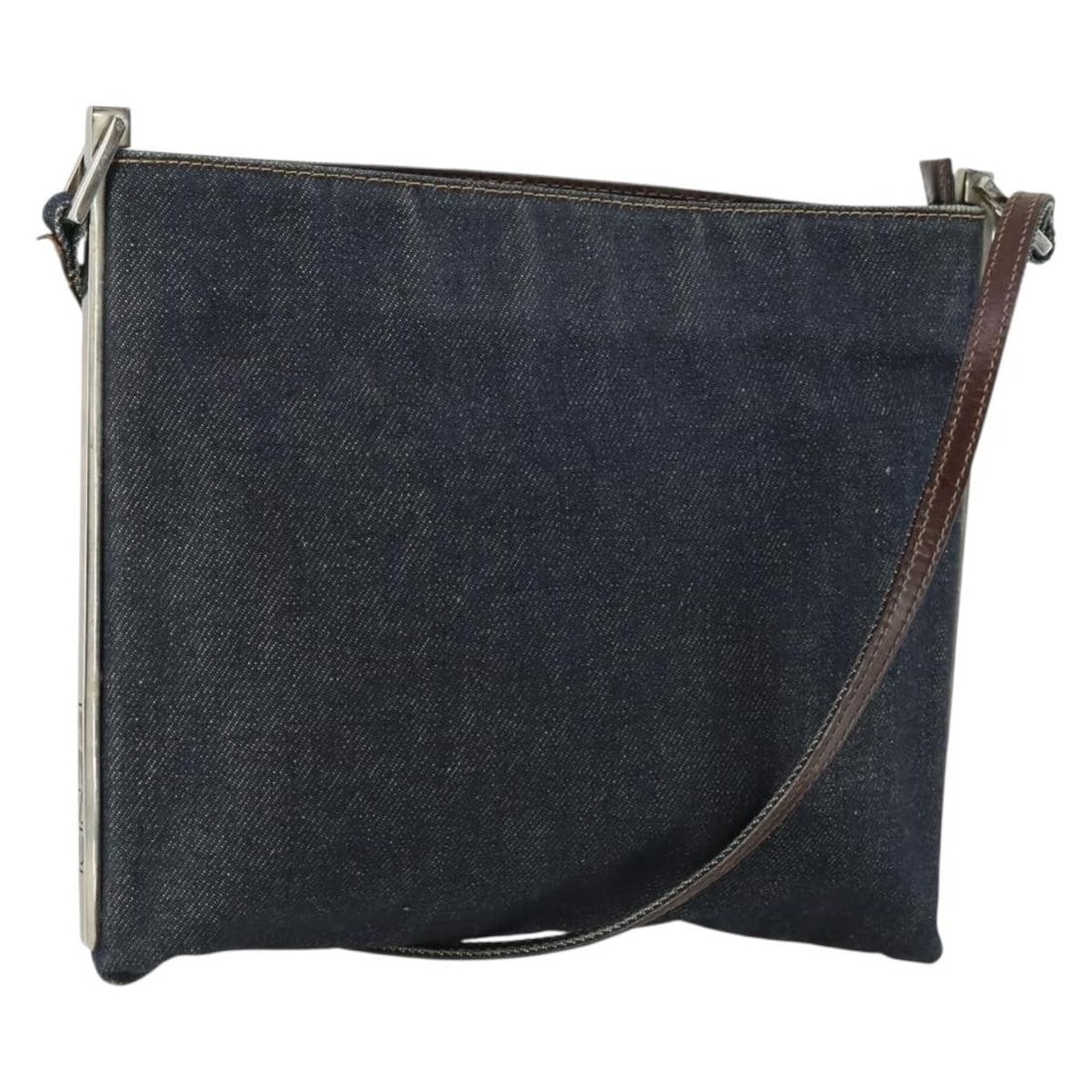 Fendi Denim Blue Canvas Shoulder Bag Silver Accents Made in Italy: Fendi Denim Blue Canvas Shoulder Bag Silver Accents Made in Italy This Fendi shoulder bag features a blue and silver canvas exterior with a sleek, minimalist design. Crafted in Italy, the bag offers a