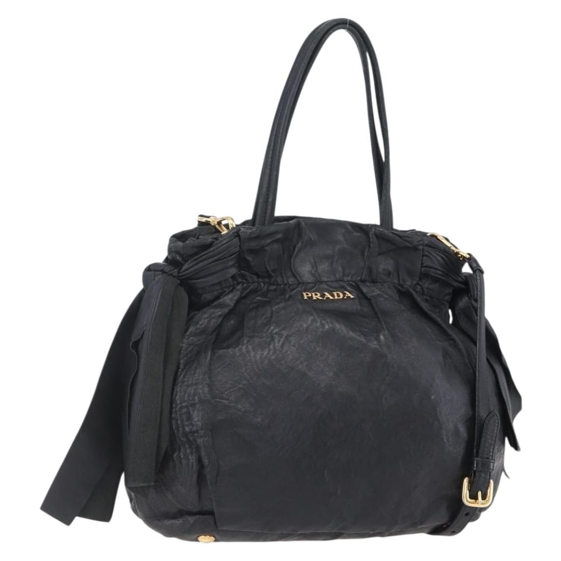 PRADA Black Gold Leather 2way Hand Bag Made in Italy (1 of 18)