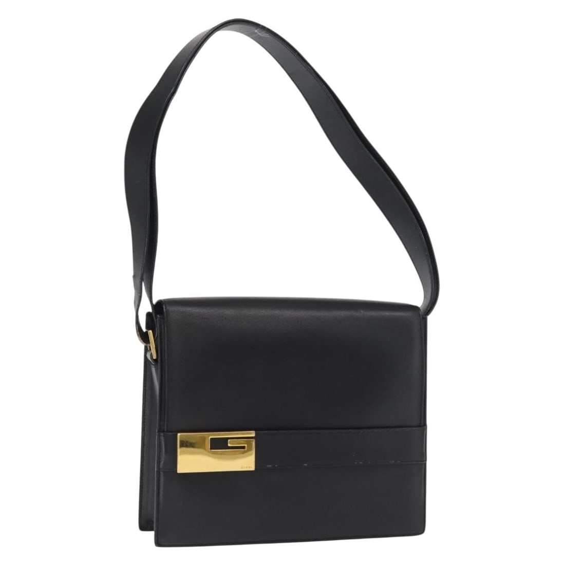 Gucci Black Leather Shoulder Bag 001 1274 1912 Gold Accents Italy (1 of 18)