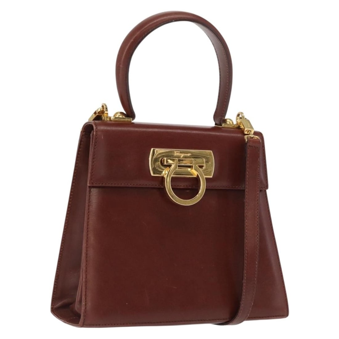 Brown Leather Gancini 2way Handbag by Salvatore Ferragamo Gold Hardware (1 of 18)