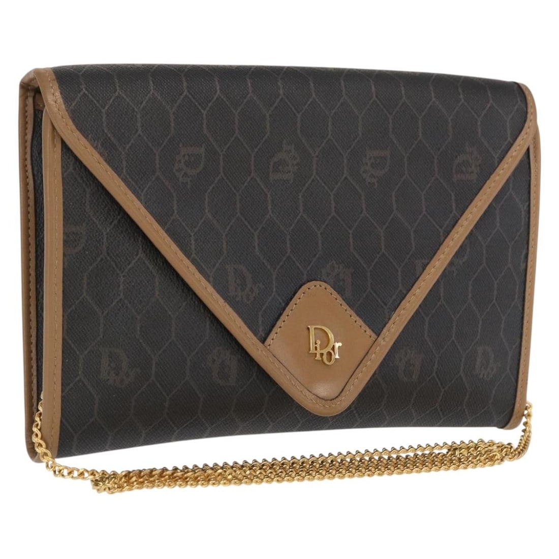 Black Honeycomb PVC Leather Shoulder Bag by Christian Dior with Chain Strap: Black Honeycomb PVC Leather Shoulder Bag by Christian Dior with Chain Strap This Christian Dior shoulder bag features a sophisticated honeycomb canvas design with PVC leather accents in black and gold