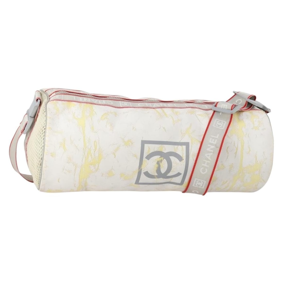 CHANEL Sports Line Shoulder Bag Vinyl White Silver Auth Italy: CHANEL Sports Line Shoulder Bag Vinyl White Silver Auth Italy This CHANEL Sports Line Shoulder Bag is a stylish accessory crafted from durable vinyl in a chic white and silver color combination. Measu