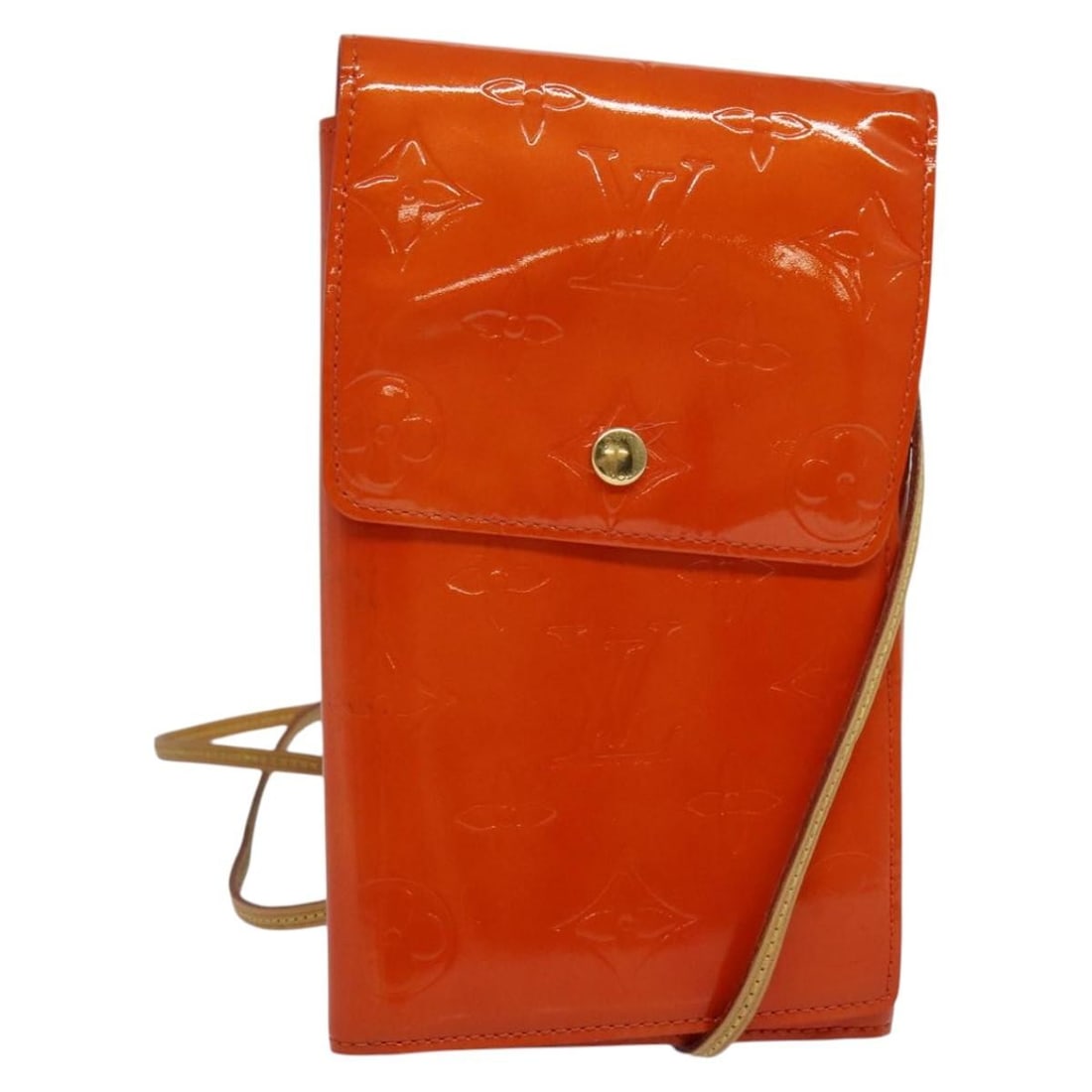 LOUIS VUITTON Monogram Vernis Walker Wallet Orange Patent Leather Auth TH1928: LOUIS VUITTON Monogram Vernis Walker Wallet Orange Patent Leather Auth TH1928 This authentic LOUIS VUITTON Monogram Vernis Walker Wallet in vibrant orange is a stylish accessory that combines luxury a