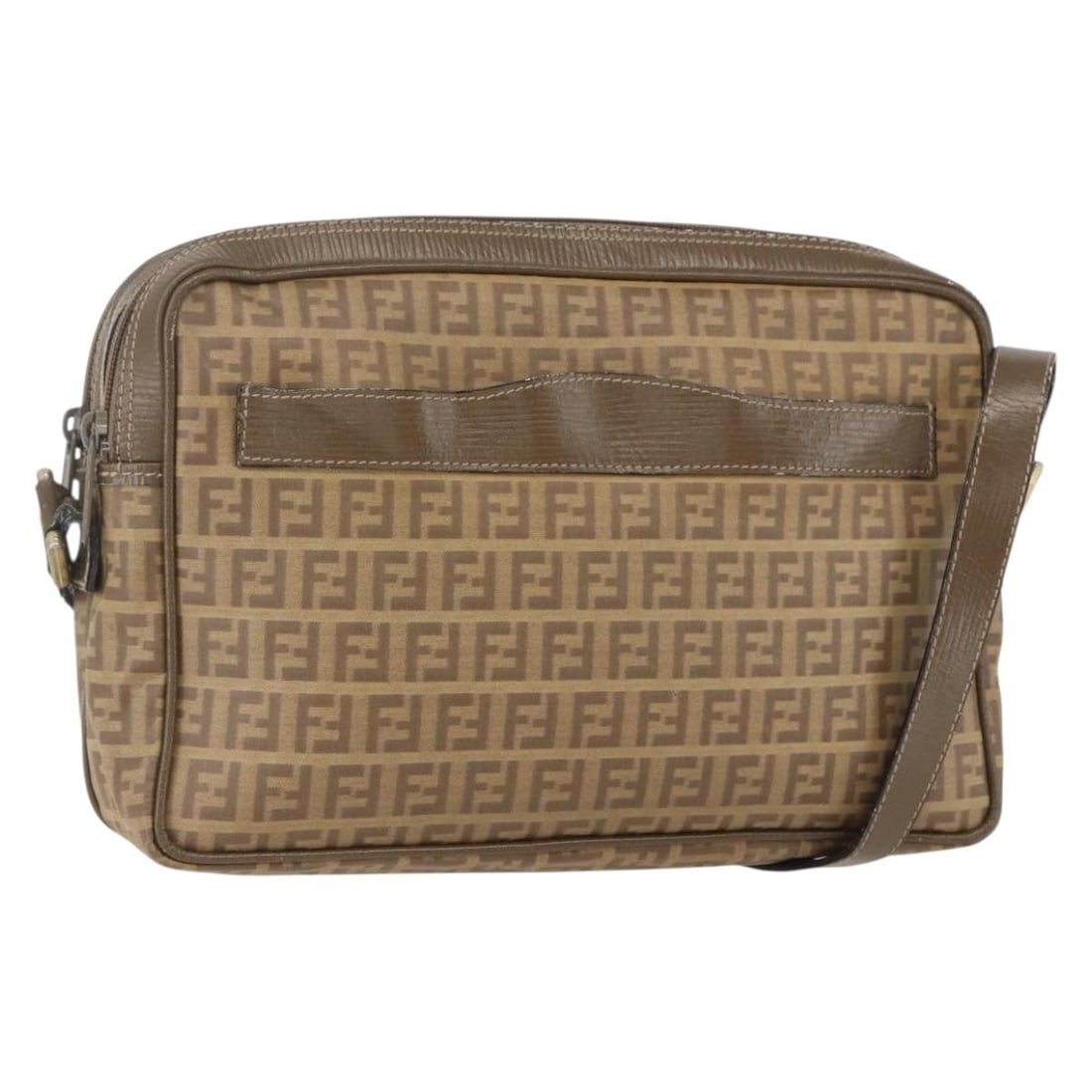 Fendi Zucchino Pattern Brown PVC Canvas Shoulder Bag Gold Accents: Fendi Zucchino Pattern Brown PVC Canvas Shoulder Bag Gold Accents This FENDI Zucchino shoulder bag features a combination of PVC leather and Zucchino canvas in a brown and gold colorway. The bag is de