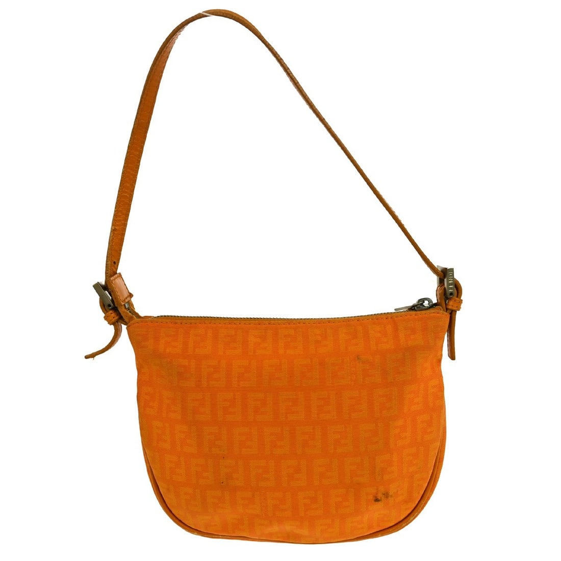 Fendi Zucchino Canvas Orange Handbag with Top Leather Handle: Fendi Zucchino Canvas Orange Handbag with Top Leather Handle This Fendi Zucchino Handbag features a vibrant orange exterior crafted from durable canvas, making it a stylish accessory for casual occasi