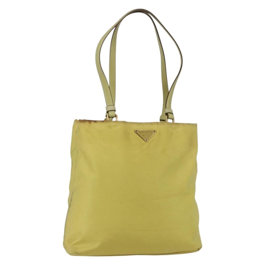 PRADA Yellow Gold Nylon Tote Bag Auth 157782 Made in Italy: PRADA Yellow Gold Nylon Tote Bag Auth 157782 Made in Italy This authentic PRADA tote bag showcases a vibrant yellow and gold nylon exterior, perfect for adding a pop of color to any outfit. Crafted in