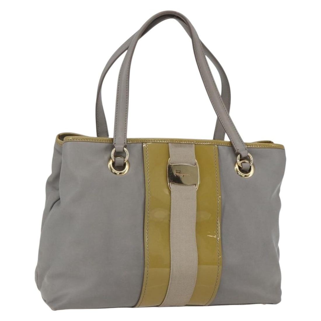 Salvatore Ferragamo Vala Tote Bag Leather Gray Gold Auth FJ-21 E166: Salvatore Ferragamo Vala Tote Bag Leather Gray Gold Auth FJ-21 E166 This Salvatore Ferragamo Vala Tote Bag is a stylish accessory crafted from premium leather in a sophisticated gray and gold color sc