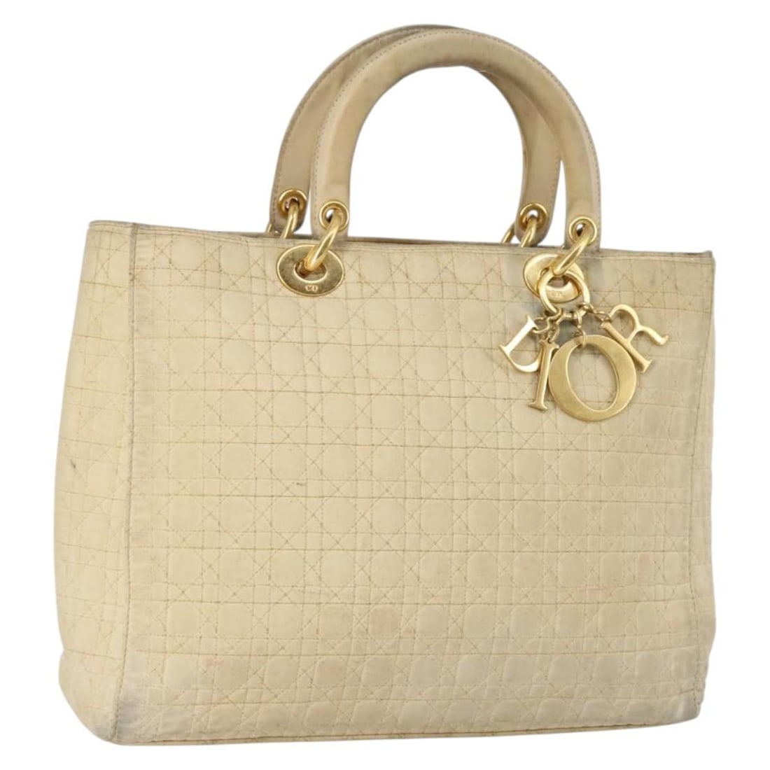 Christian Dior Canage Lady Dior Hand Bag Nylon Beige Gold Italy Auth 142012 (1 of 18)