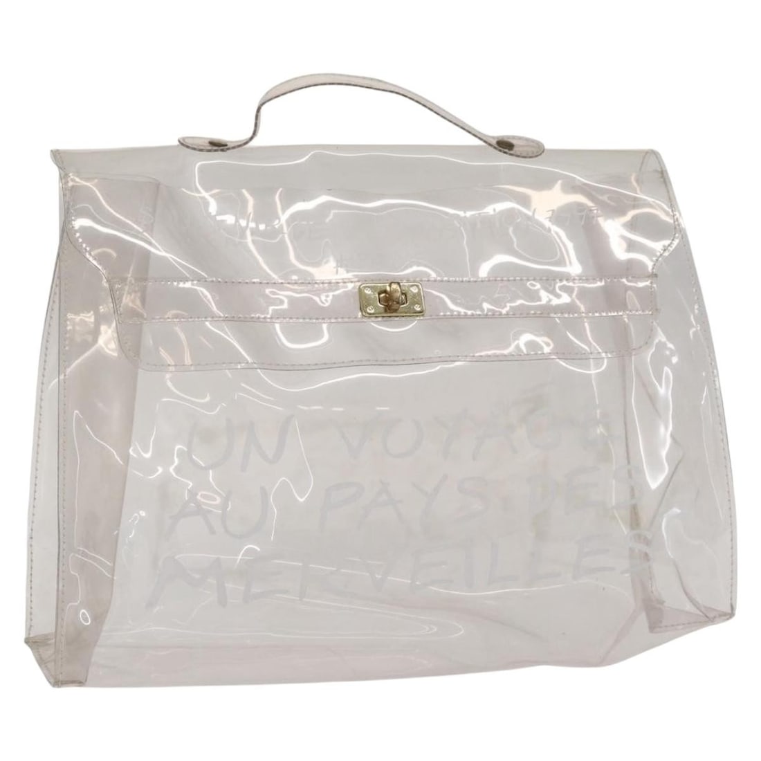 HERMES Clear Vinyl Kelly Hand Bag Authentic France: HERMES Clear Vinyl Kelly Hand Bag Authentic France This authentic HERMES Vinyl Kelly Hand Bag is a chic and stylish accessory, perfect for those who appreciate luxury fashion. Crafted from clear vinyl