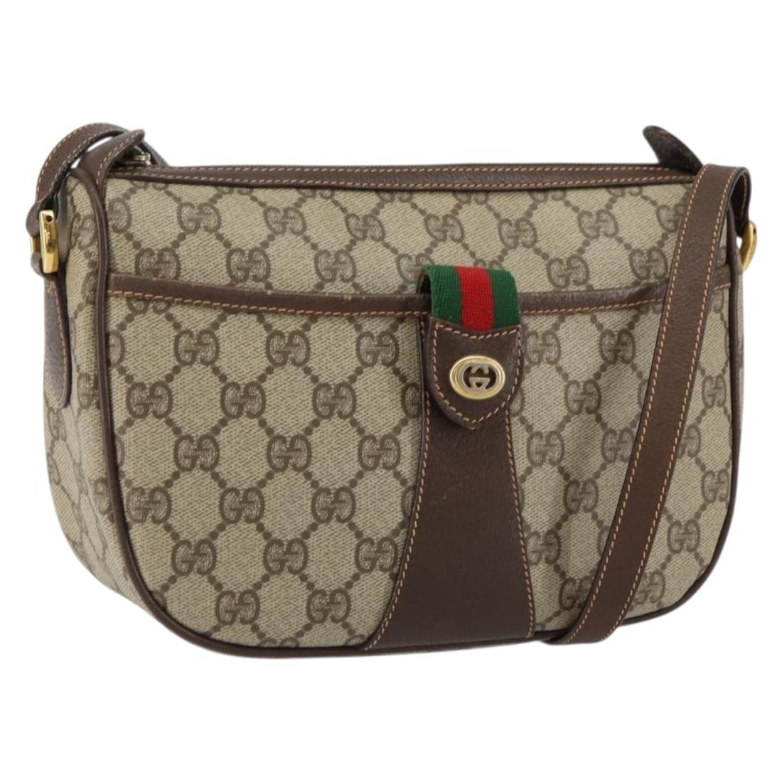 GUCCI GG Supreme Sherry Line Beige Gold PVC Shoulder Bag 89 02 032 Auth: GUCCI GG Supreme Sherry Line Beige Gold PVC Shoulder Bag 89 02 032 Auth Introducing the GUCCI GG Supreme Web Sherry Line Bag, a stylish shoulder bag crafted from durable PVC leather with a luxurious b