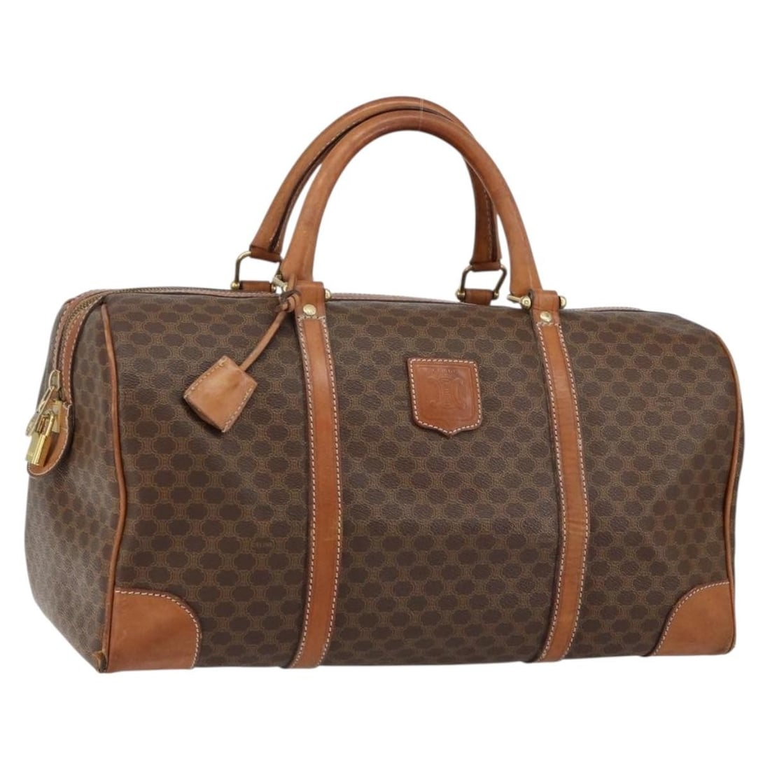 Celine Macadam PVC Leather Boston Bag Brown Gold with Padlock and Key (1 of 18)