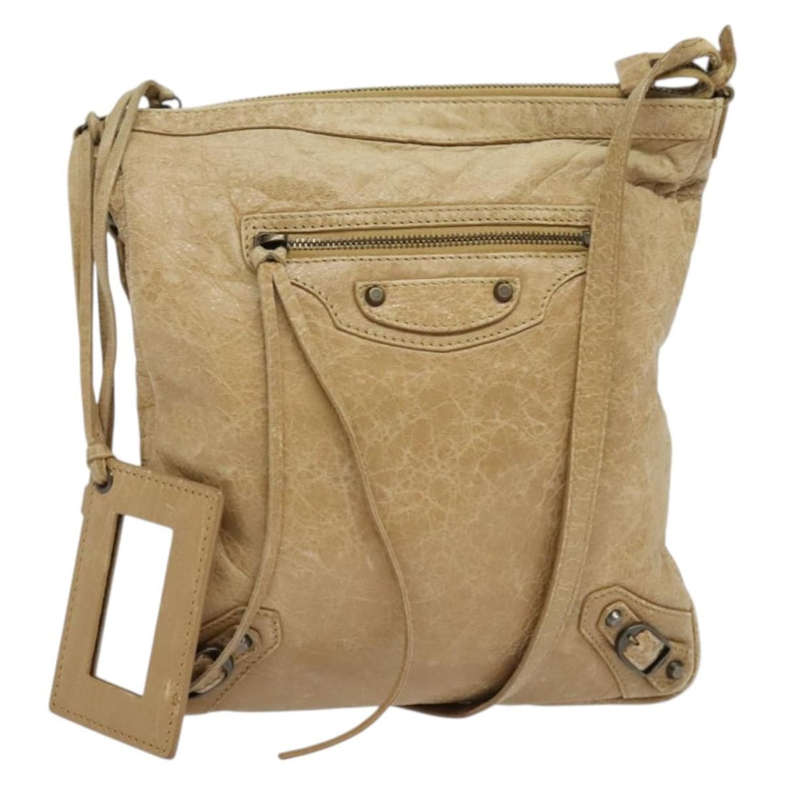 BALENCIAGA Classic Flat Shoulder Bag Beige Leather Auth Made in Italy: BALENCIAGA Classic Flat Shoulder Bag Beige Leather Auth Made in Italy Elevate your accessory collection with the BALENCIAGA Classic Flat Shoulder Bag, expertly crafted from luxurious leather in a soph