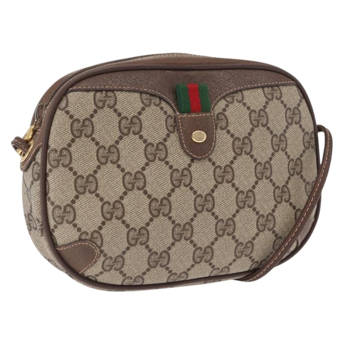 Gucci Sherry Line GG Supreme Beige PVC Shoulder Bag 156 02 066: Gucci Sherry Line GG Supreme Beige PVC Shoulder Bag 156 02 066 This is a Gucci GG Supreme Web Sherry Line shoulder bag crafted from beige and gold PVC leather with GG canvas accents. The bag features