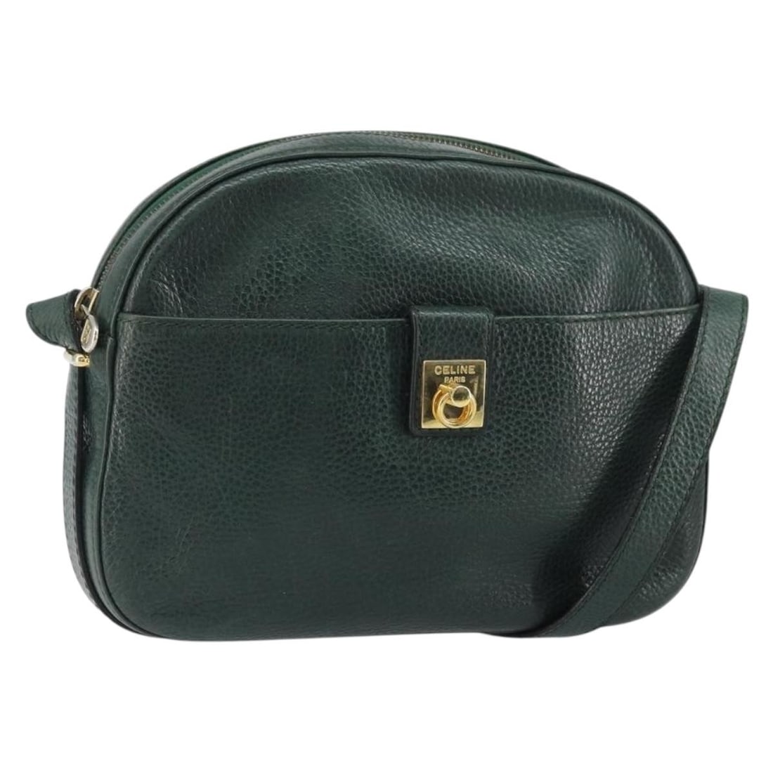 Celine Green Leather Shoulder Bag with Gold Accents Made in Italy (1 of 18)