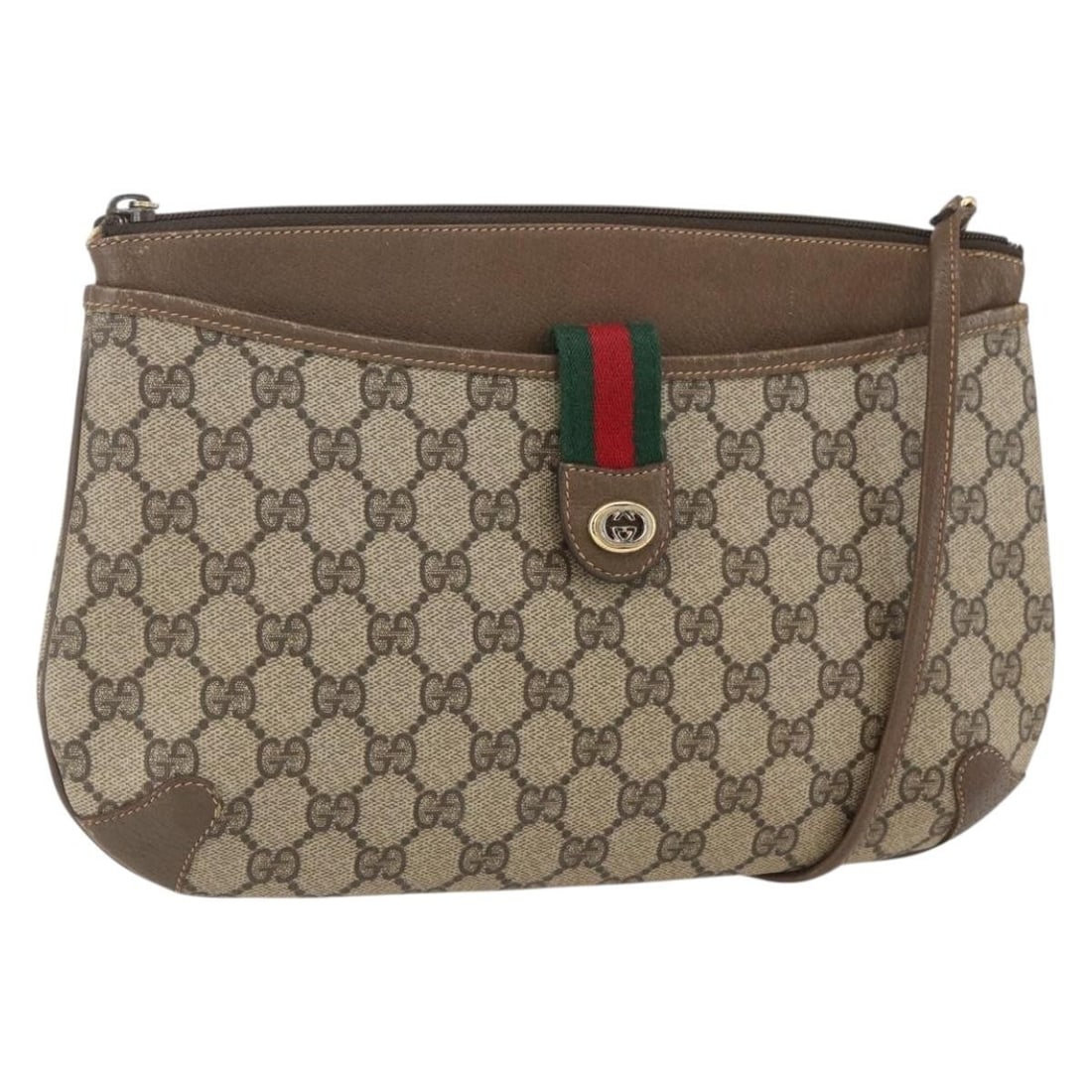 GUCCI GG Supreme Sherry Shoulder Bag Beige Gold PVC 904 02 026 Auth: GUCCI GG Supreme Sherry Shoulder Bag Beige Gold PVC 904 02 026 Auth The GUCCI GG Supreme Web Sherry Line Bag is a stylish shoulder bag crafted in Italy from durable PVC leather and GG canvas. This chi