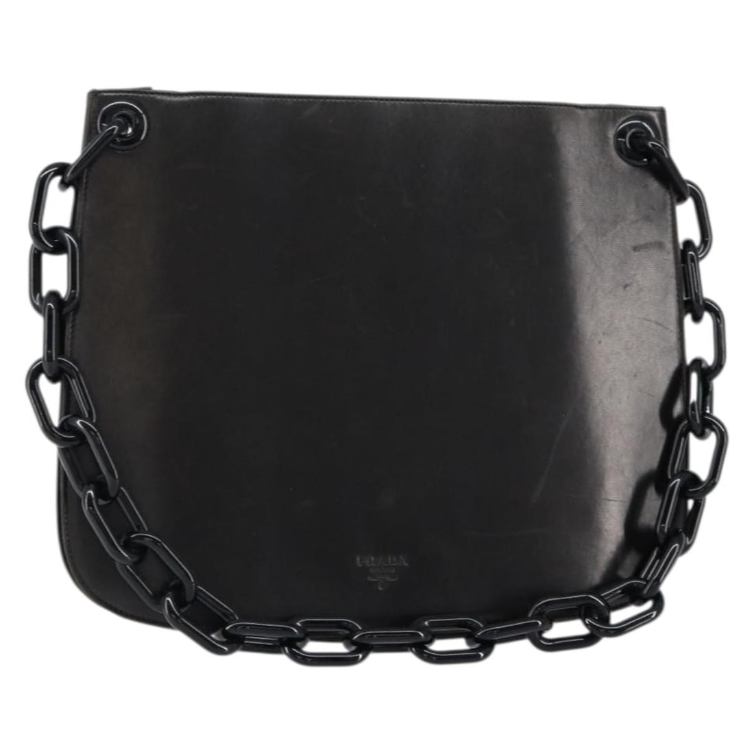 PRADA Black Leather Shoulder Bag with Guarantee Card: PRADA Black Leather Shoulder Bag with Guarantee Card This authentic PRADA shoulder bag is a sophisticated accessory crafted from high-quality leather in a classic black color. Designed in Italy, the b