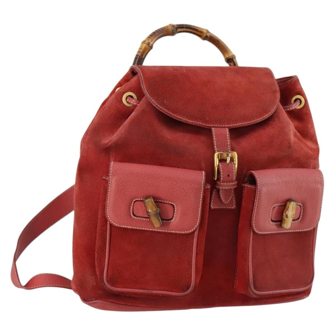 GUCCI Bamboo Backpack Red Suede Gold 003 2058 0016 Authentic (1 of 18)