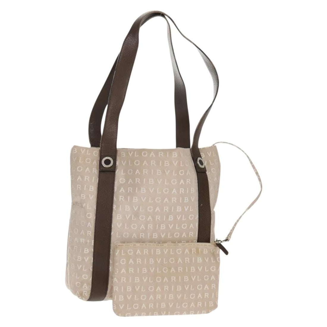 BVLGARI Logo Mania canvas tote with pouch beige brown silver Italy (1 of 18)