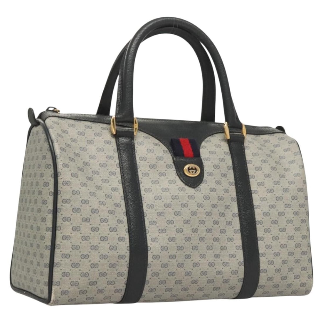 GUCCI Micro GG Supreme Sherry Line Hand Bag PVC Navy Gold Red 40 02 007 (1 of 18)