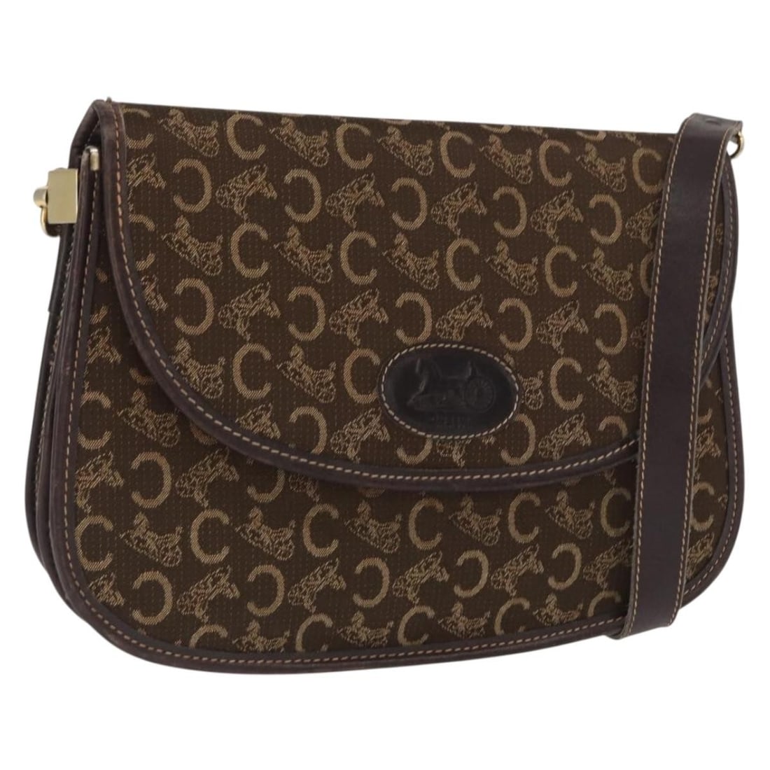 Celine Sulky Brown Canvas Shoulder Bag with Gold Accents: Celine Sulky Brown Canvas Shoulder Bag with Gold Accents This CELINE C Sulky shoulder bag features a brown and gold canvas exterior with a classic design. The bag is equipped with a shoulder strap for