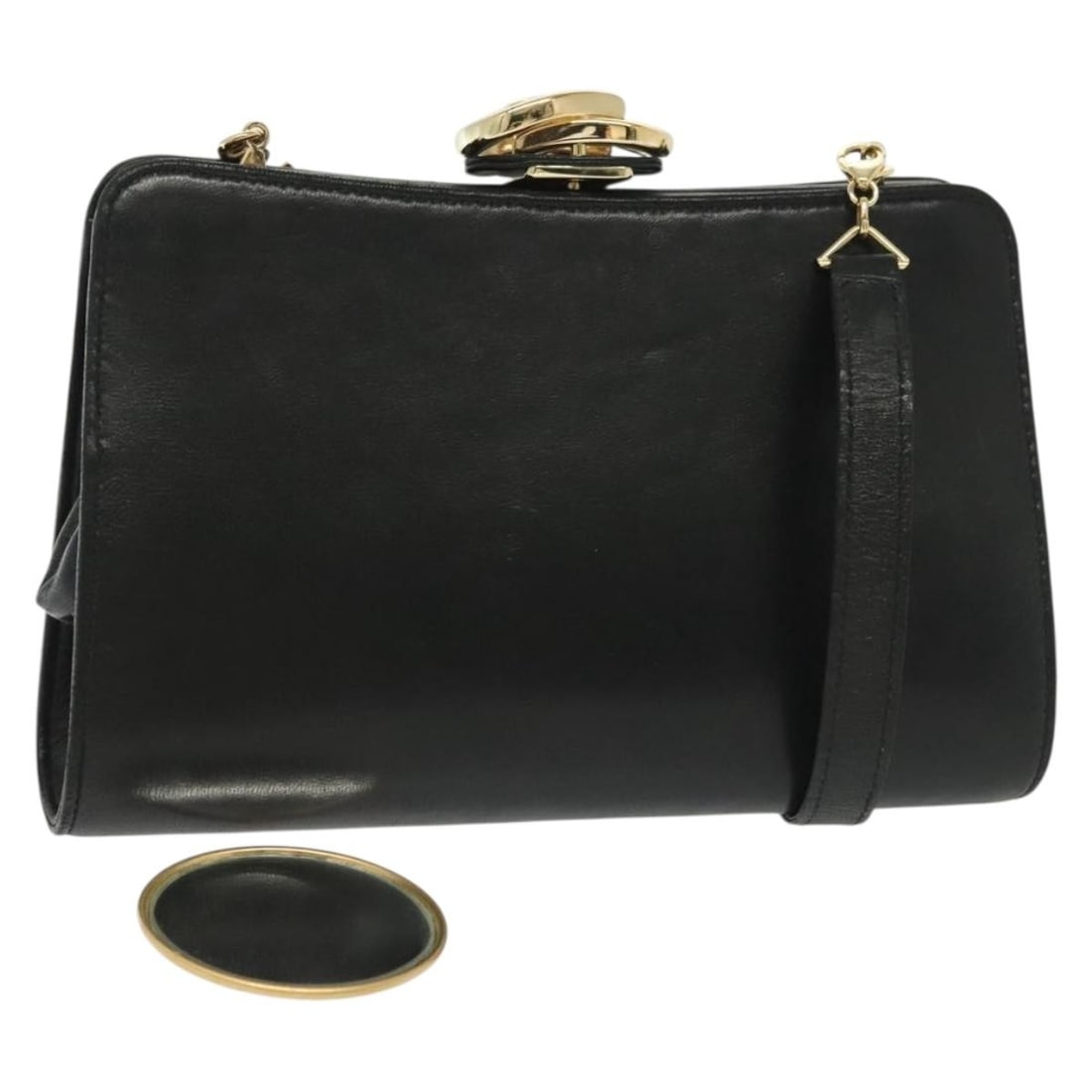 GUCCI 005 406 0284 Black Gold Leather Shoulder Bag Auth Italy (1 of 18)