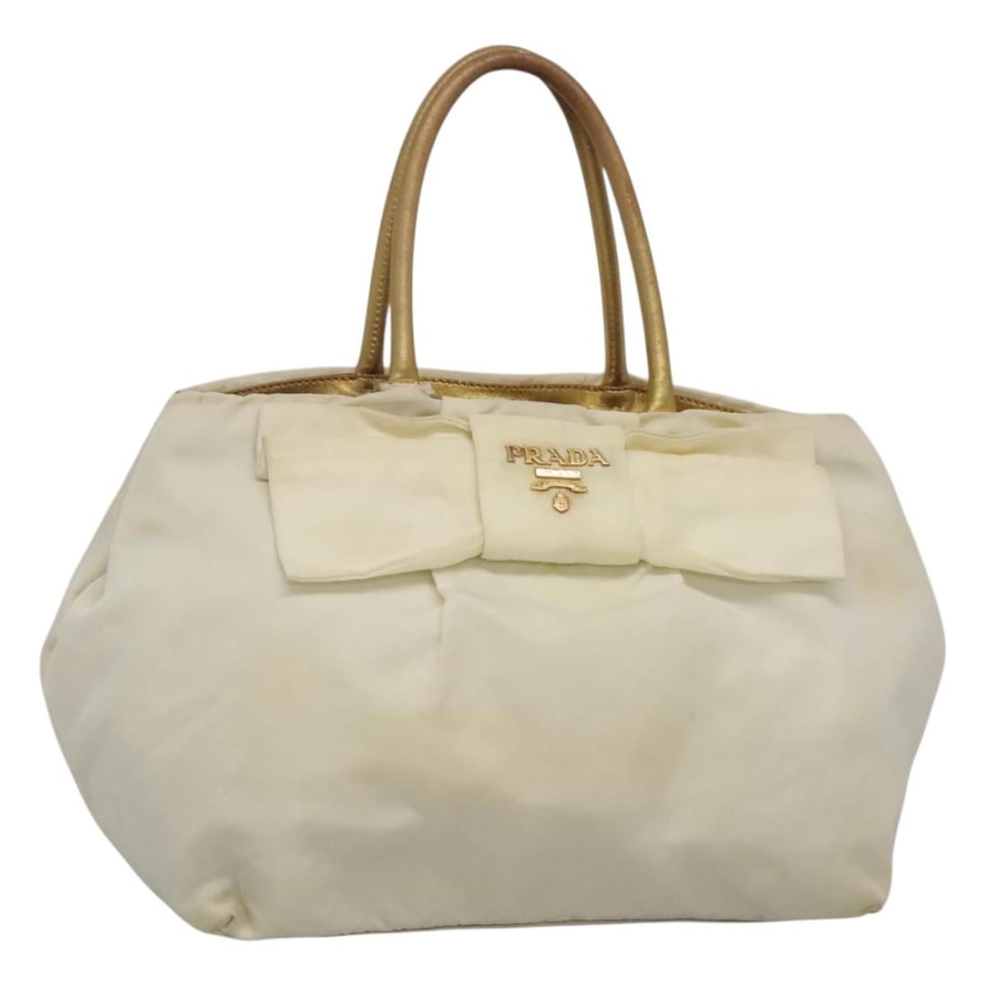 Authentic PRADA White Gold Nylon Hand Bag Italy 120951 (1 of 18)