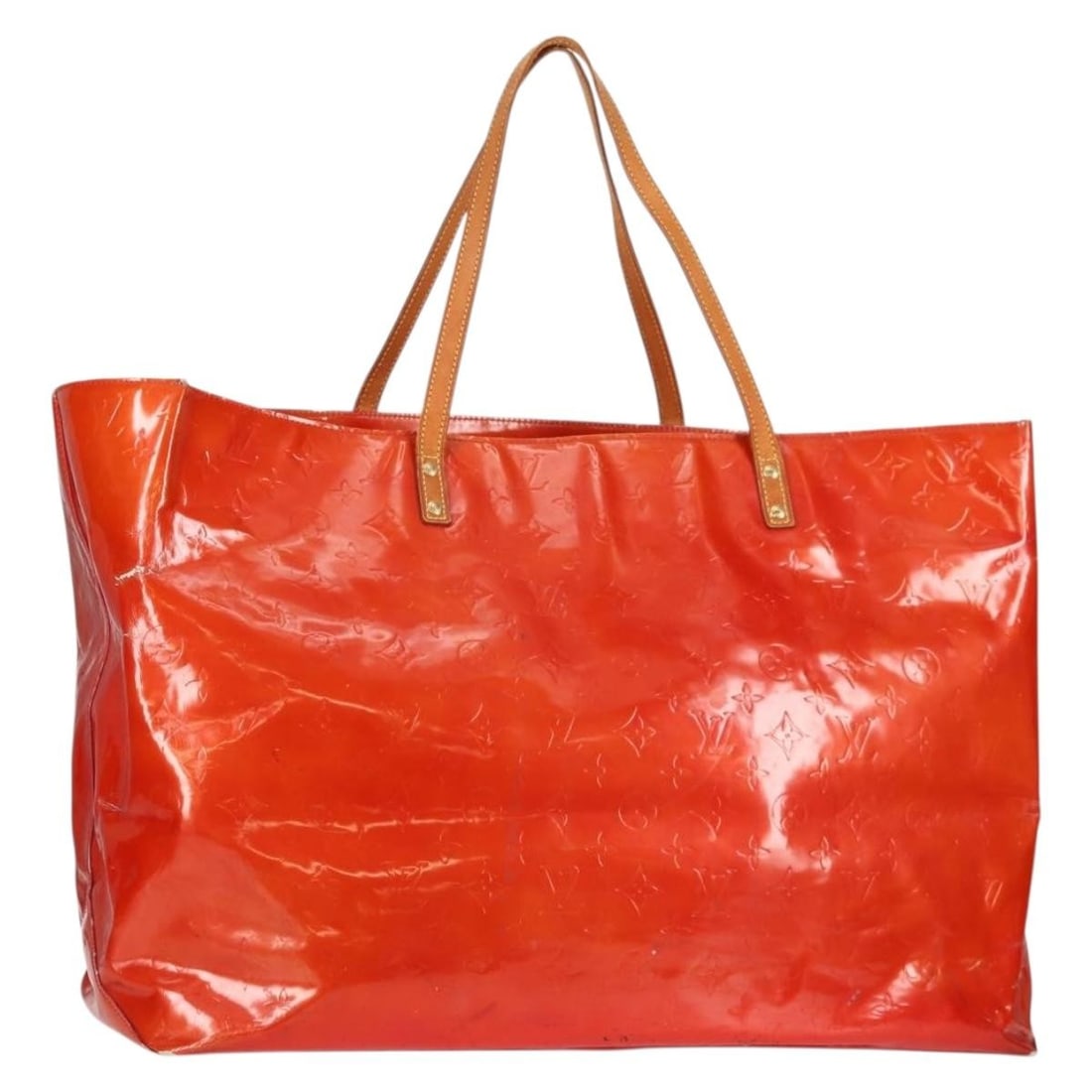 Authentic LOUIS VUITTON Monogram Vernis Reade GM Tote Bag Rouge M91084 (1 of 18)