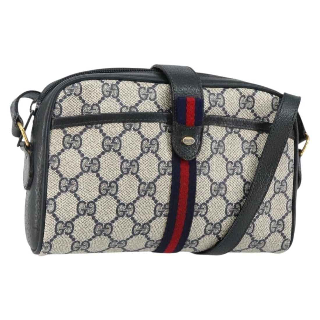 GUCCI GG Supreme Sherry Line Navy Gold Shoulder Bag PVC 89 02 055 Auth: GUCCI GG Supreme Sherry Line Navy Gold Shoulder Bag PVC 89 02 055 Auth This GUCCI GG Supreme Sherry Line Shoulder Bag combines elegance with practicality. Crafted in Italy from durable PVC leather, it