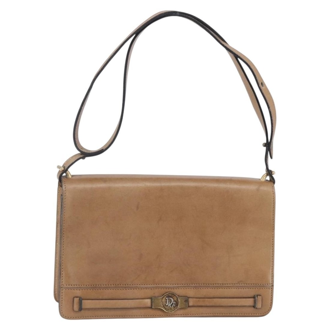Christian Dior Brown Gold Leather Shoulder Bag Auth France (1 of 18)