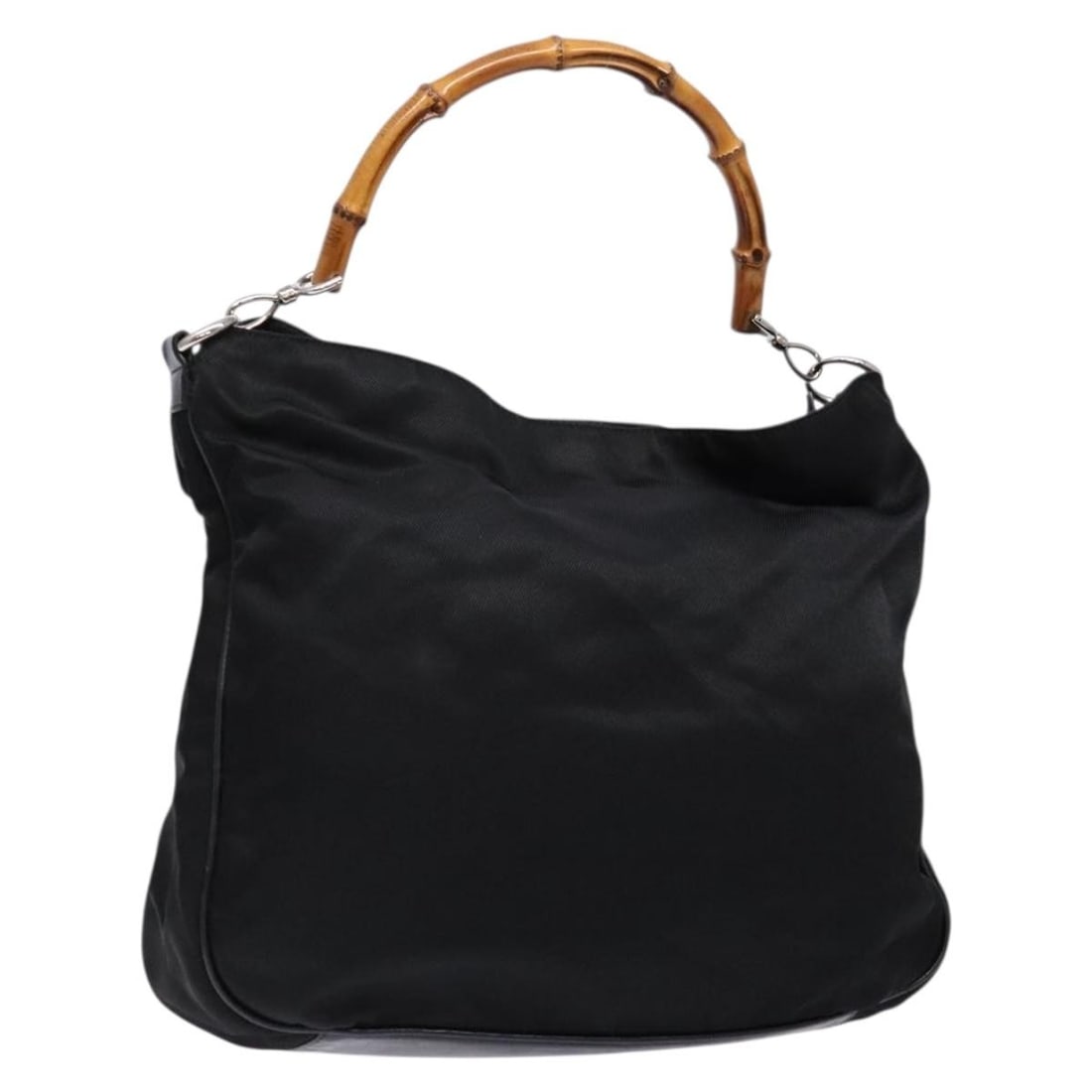 Gucci Bamboo Shoulder Bag Nylon Black Silver 001 1577 Made in Italy: Gucci Bamboo Shoulder Bag Nylon Black Silver 001 1577 Made in Italy This GUCCI Bamboo Shoulder Bag is crafted from durable nylon in a sophisticated black and silver color scheme. Designed for everyday