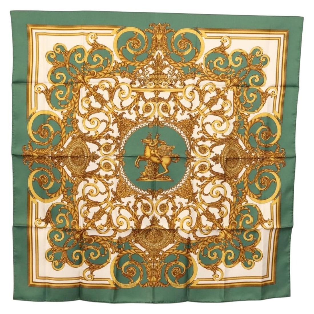 HERMES Les Tuileries 90cm Green Silk Scarf Authentic (1 of 8)
