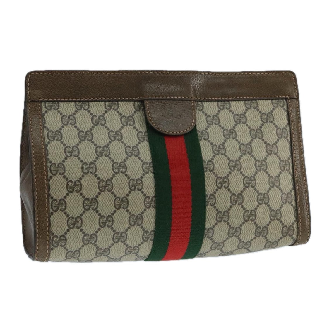 GUCCI GG Supreme Web Sherry Clutch Bag Beige PVC 001 014 2125 Auth: GUCCI GG Supreme Web Sherry Clutch Bag Beige PVC 001 014 2125 Auth Elevate your accessory collection with this authentic GUCCI GG Supreme Web Sherry Line Clutch Bag, crafted in luxurious PVC leather w