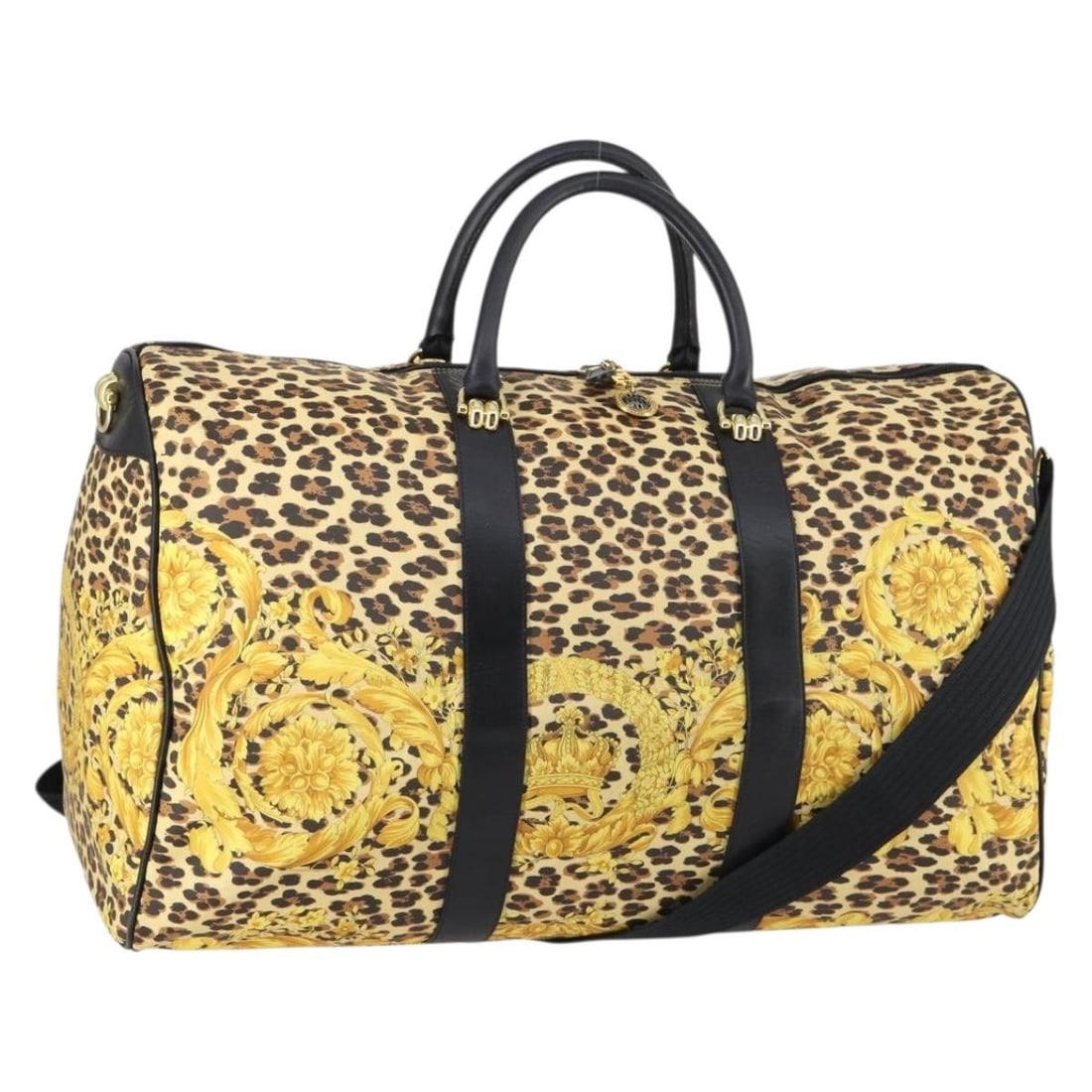 Gianni Versace Yellow Black Gold PVC Boston Bag Auth BA6230: Gianni Versace Yellow Black Gold PVC Boston Bag Auth BA6230 This Gianni Versace Boston Bag is an eye-catching accessory featuring a vibrant combination of yellow, black, and gold. Crafted from durable