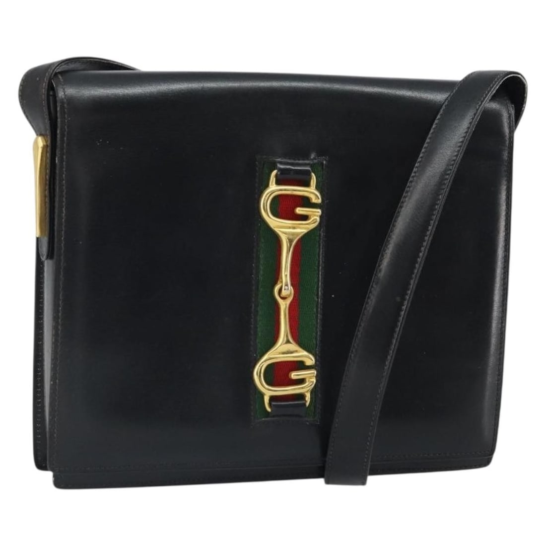 Black Leather Horsebit Shoulder Bag by Gucci Gold Tone Hardware: Black Leather Horsebit Shoulder Bag by Gucci Gold Tone Hardware This is a Gucci Horsebit shoulder bag crafted from black leather with gold-tone accents. The bag features a classic shoulder strap with