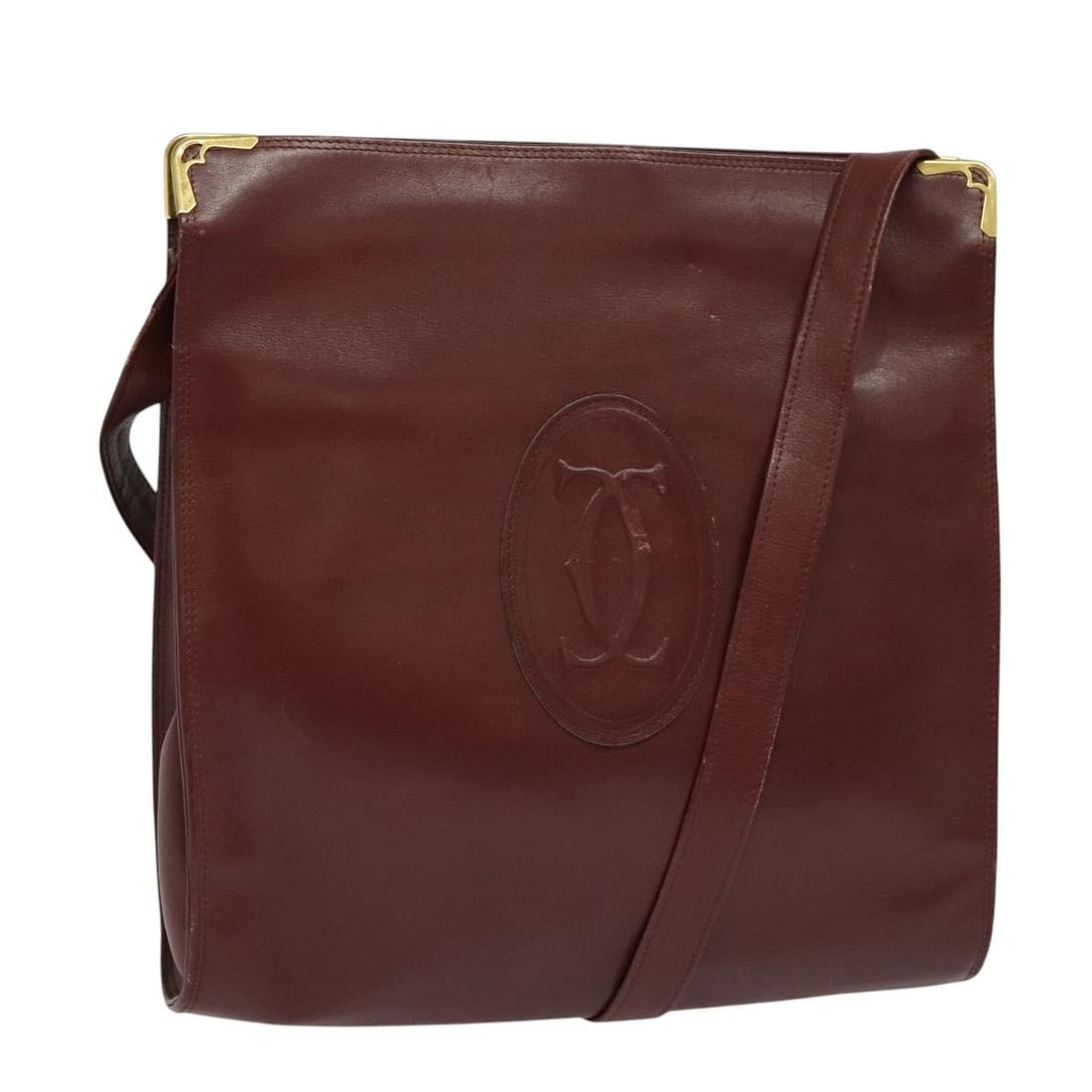 CARTIER Must Line Gamaguchi Bordeaux Gold Leather Shoulder Bag (1 of 18)