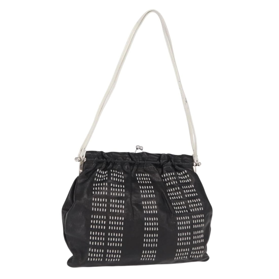 Miu Miu Black Leather Handbag with Silver Accents Made in Italy (1 of 18)