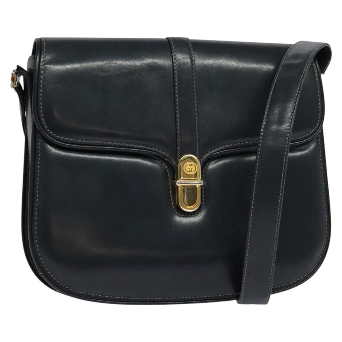 GUCCI Navy Gold Leather Shoulder Bag Made in Italy (1 of 18)