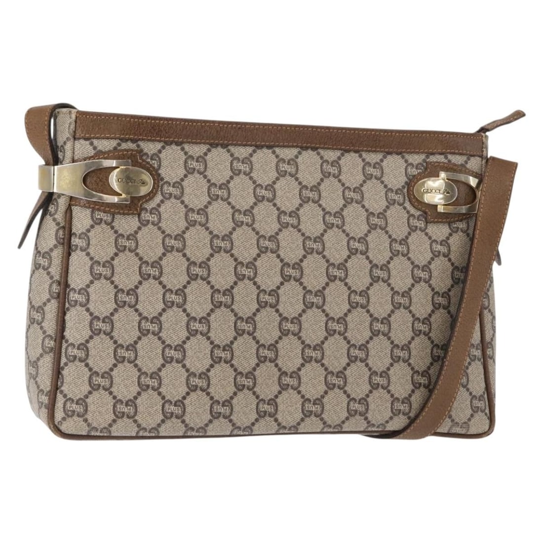 GUCCI GG Plus Supreme Beige Gold PVC Shoulder Bag Italy: GUCCI GG Plus Supreme Beige Gold PVC Shoulder Bag Italy Elevate your accessory collection with this GUCCI GG Plus Supreme Shoulder Bag, a perfect blend of luxury and functionality. Crafted in Italy fr