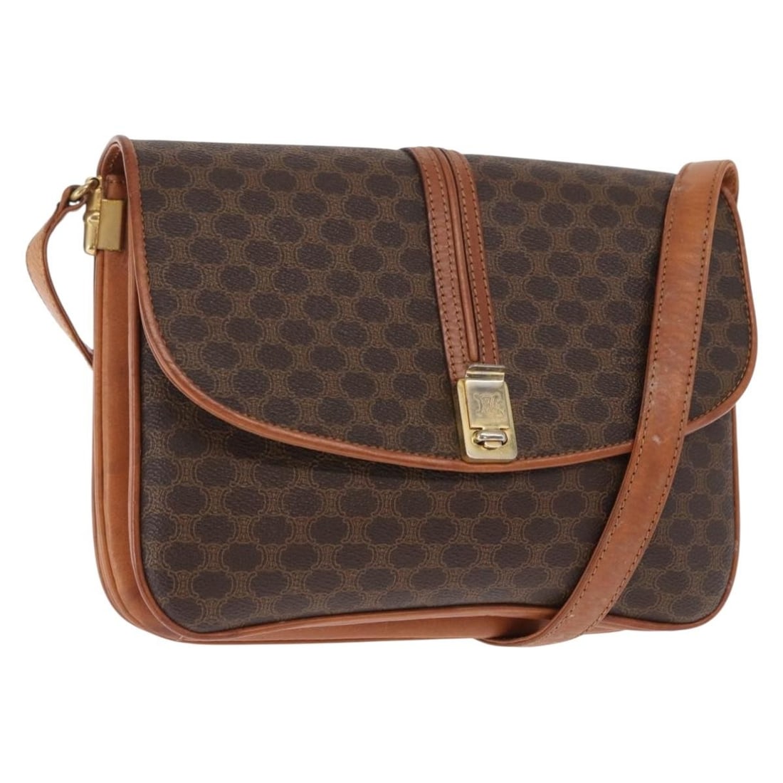 Celine Macadam Brown PVC and Leather Shoulder Bag Gold Accents (1 of 18)