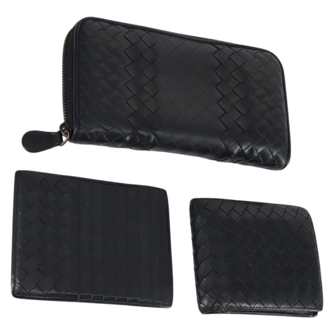 BOTTEGA VENETA Intrecciato Leather Wallet Set Black Authentic (1 of 18)
