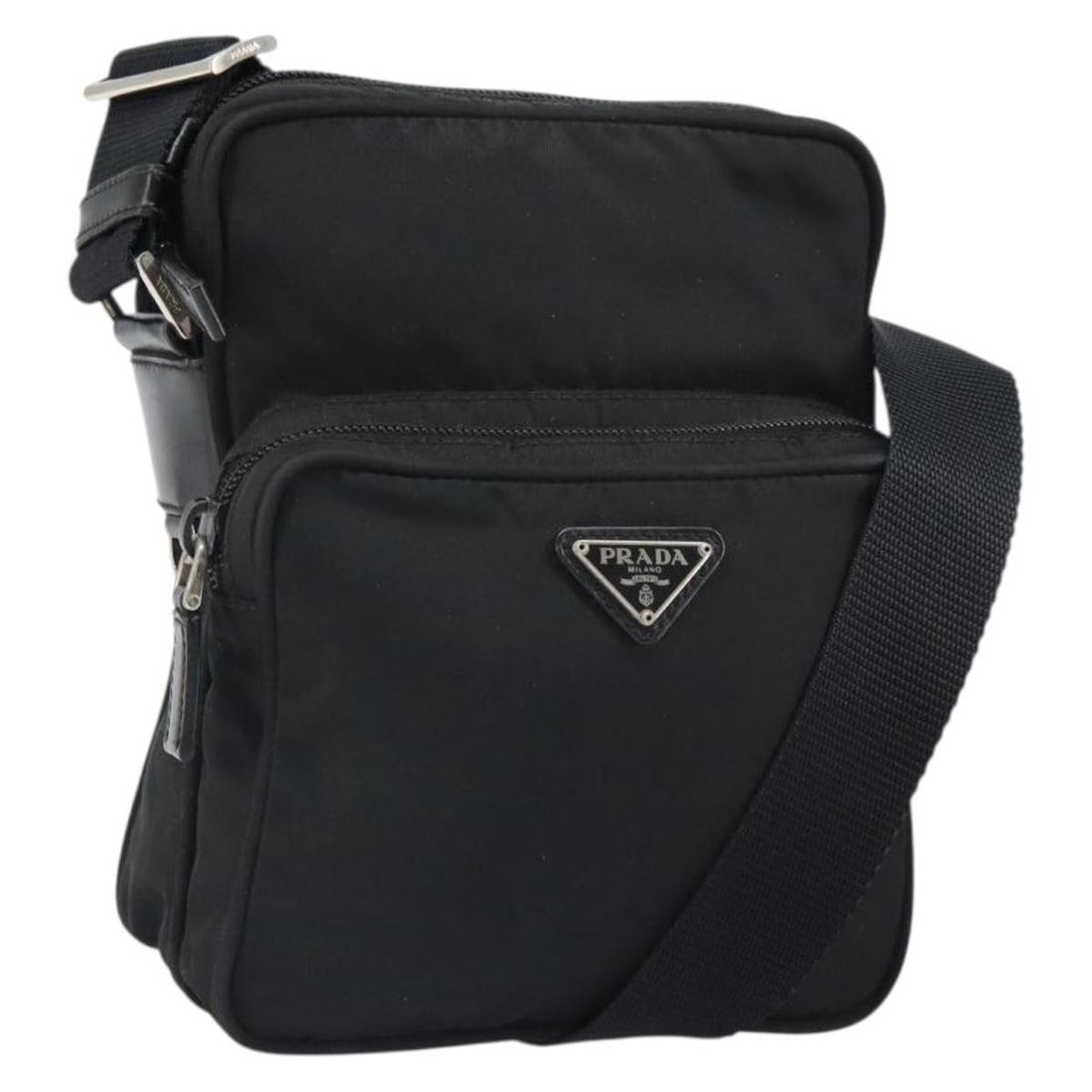 Black Nylon Prada Shoulder Bag Silver Accents Italy (1 of 18)