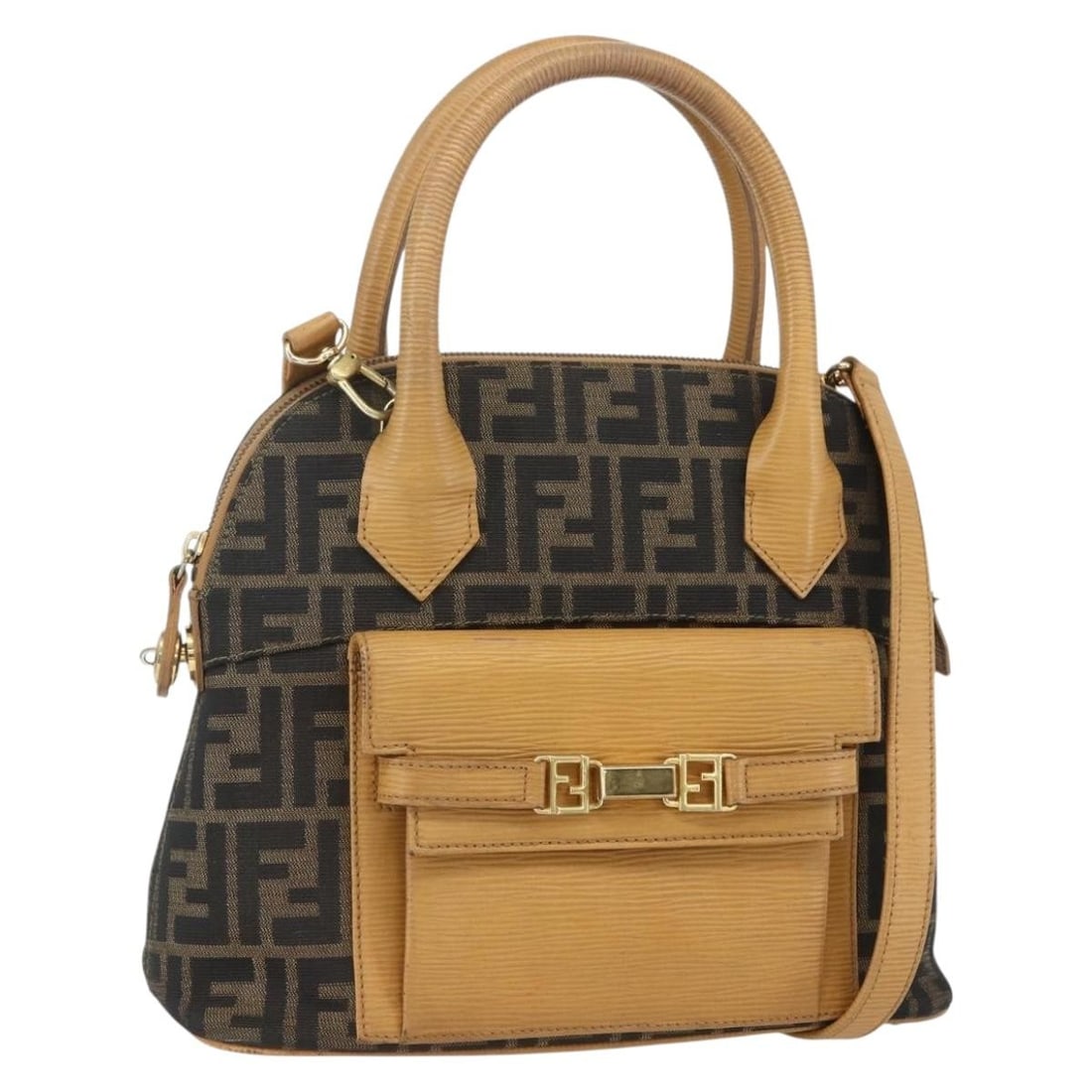 Fendi Zucca Canvas Two Way Black Brown Handbag with Shoulder Strap (1 of 18)