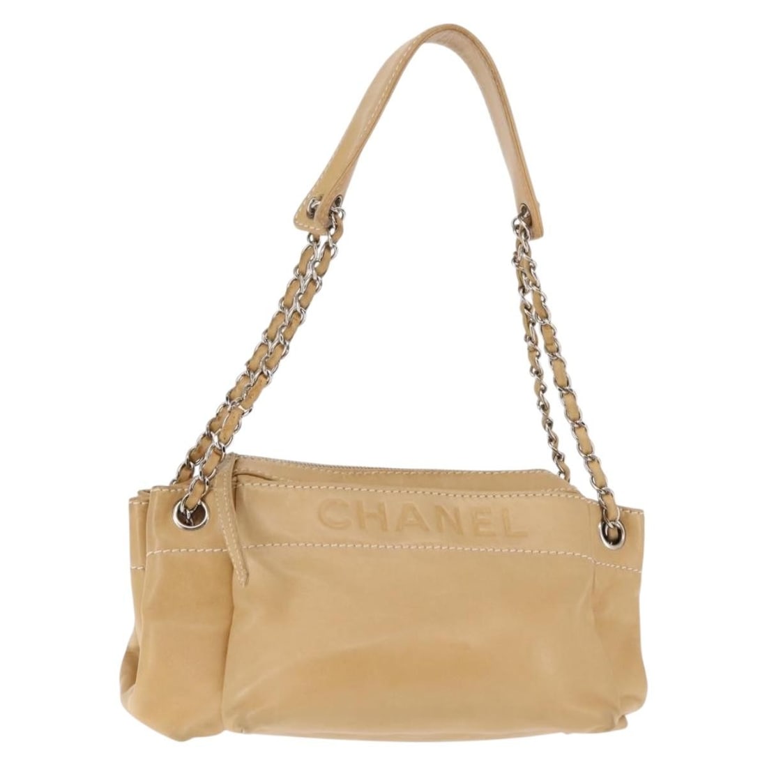CHANEL Beige Lamb Skin Shoulder Bag Auth BA6860 Italy: CHANEL Beige Lamb Skin Shoulder Bag Auth BA6860 Italy This exquisite CHANEL shoulder bag is crafted from luxurious lambskin in a sophisticated beige color. Designed for elegance and practicality, it