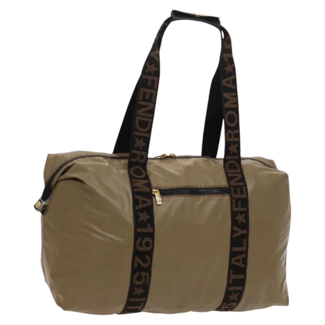 FENDI Brown Gold Nylon Boston Bag Made in Italy: FENDI Brown Gold Nylon Boston Bag Made in Italy This FENDI Boston Bag showcases a luxurious blend of brown and gold nylon, embodying elegance and functionality. Crafted in Italy, this stylish bag