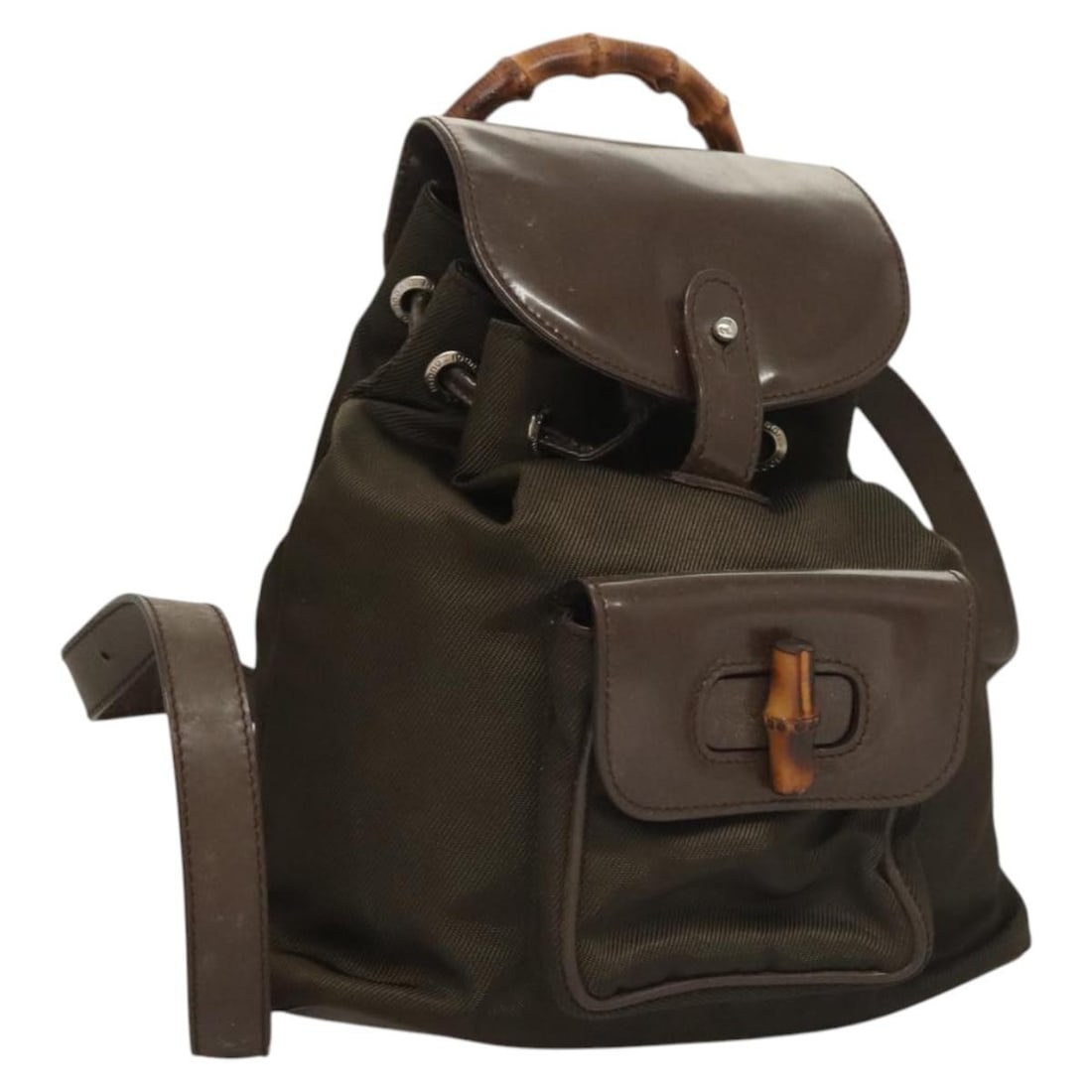 GUCCI Khaki Nylon Bamboo Backpack 003 2058 0030 5 Authentic (1 of 18)